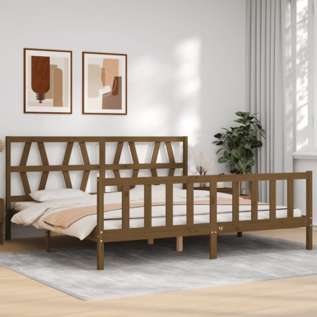 vidaXL Estructura cama y cabecero madera maciza marrón miel 200x200 cm