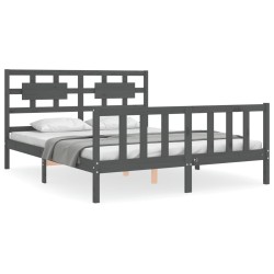 vidaXL Estructura de cama matrimonio con cabecero madera maciza gris