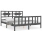 vidaXL Estructura de cama matrimonio con cabecero madera maciza gris vidaXL Estructura de cama matrimonio con cabecero madera maciza gris