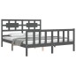 vidaXL Estructura de cama matrimonio con cabecero madera maciza gris vidaXL Estructura de cama matrimonio con cabecero madera maciza gris