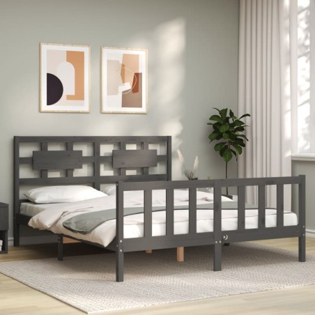 vidaXL Estructura de cama con cabecero madera maciza gris 160x200 cm