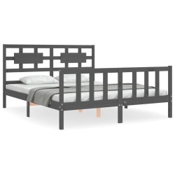 vidaXL Estructura de cama con cabecero madera maciza gris 160x200 cm