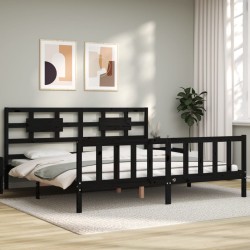 vidaXL Estructura cama de matrimonio con cabecero madera maciza negro