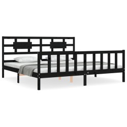 vidaXL Estructura cama de matrimonio con cabecero madera maciza negro