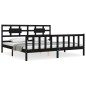 vidaXL Estructura cama de matrimonio con cabecero madera maciza negro vidaXL Estructura cama de matrimonio con cabecero madera maciza negro