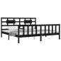 vidaXL Estructura cama de matrimonio con cabecero madera maciza negro vidaXL Estructura cama de matrimonio con cabecero madera maciza negro