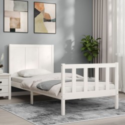 vidaXL Estructura de cama individual con cabecero madera maciza blanco