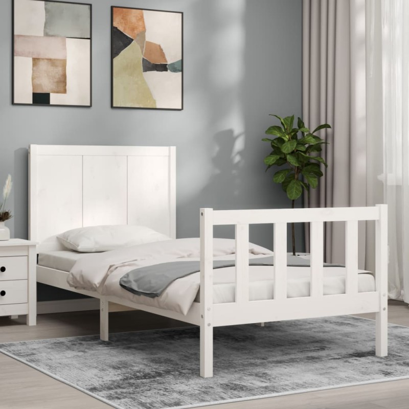 vidaXL Estructura de cama individual con cabecero madera maciza blanco vidaXL Estructura de cama individual con cabecero madera maciza blanco