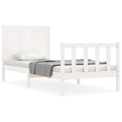 vidaXL Estructura de cama individual con cabecero madera maciza blanco