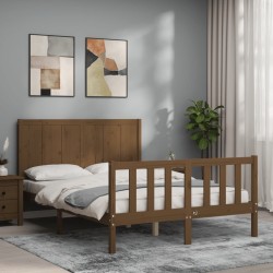 vidaXL Estructura de cama matrimonio con cabecero madera marrón miel
