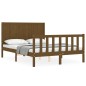 vidaXL Estructura de cama matrimonio con cabecero madera marrón miel