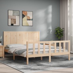 vidaXL Estructura de cama con cabecero madera maciza 160x200 cm