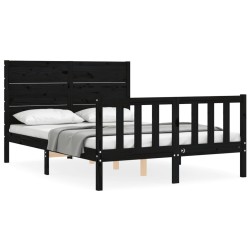 vidaXL Estructura de cama con cabecero madera maciza negro 140x200 cm