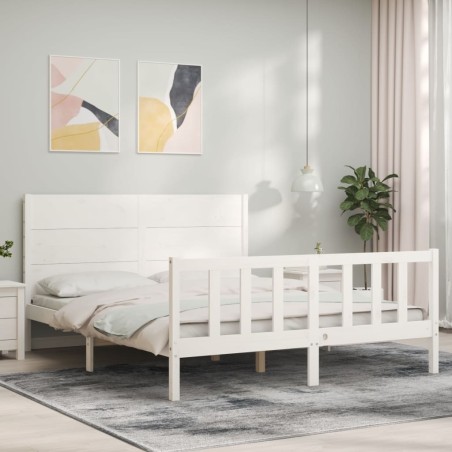 vidaXL Estructura de cama con cabecero madera maciza blanco 160x200 cm