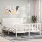 vidaXL Estructura de cama con cabecero madera maciza blanco 160x200 cm vidaXL Estructura de cama con cabecero madera maciza blanco 160x200 cm