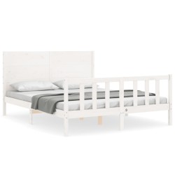 vidaXL Estructura de cama con cabecero madera maciza blanco 160x200 cm