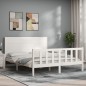 vidaXL Estructura de cama con cabecero madera maciza blanco 160x200 cm vidaXL Estructura de cama con cabecero madera maciza blanco 160x200 cm