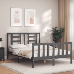 vidaXL Estructura cama de matrimonio con cabecero madera maciza gris