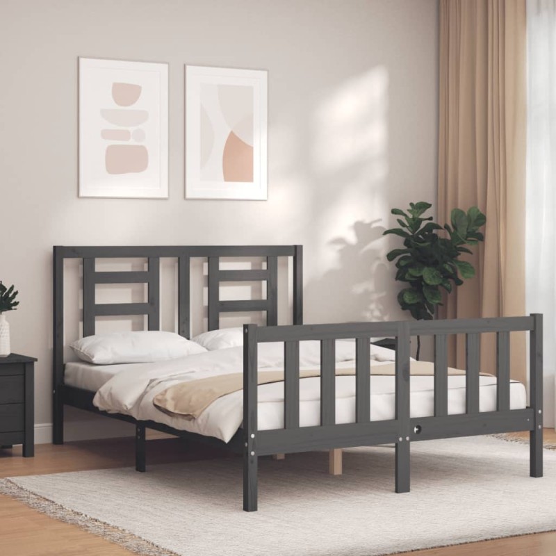 vidaXL Estructura cama de matrimonio con cabecero madera maciza gris vidaXL Estructura cama de matrimonio con cabecero madera maciza gris