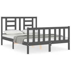 vidaXL Estructura cama de matrimonio con cabecero madera maciza gris