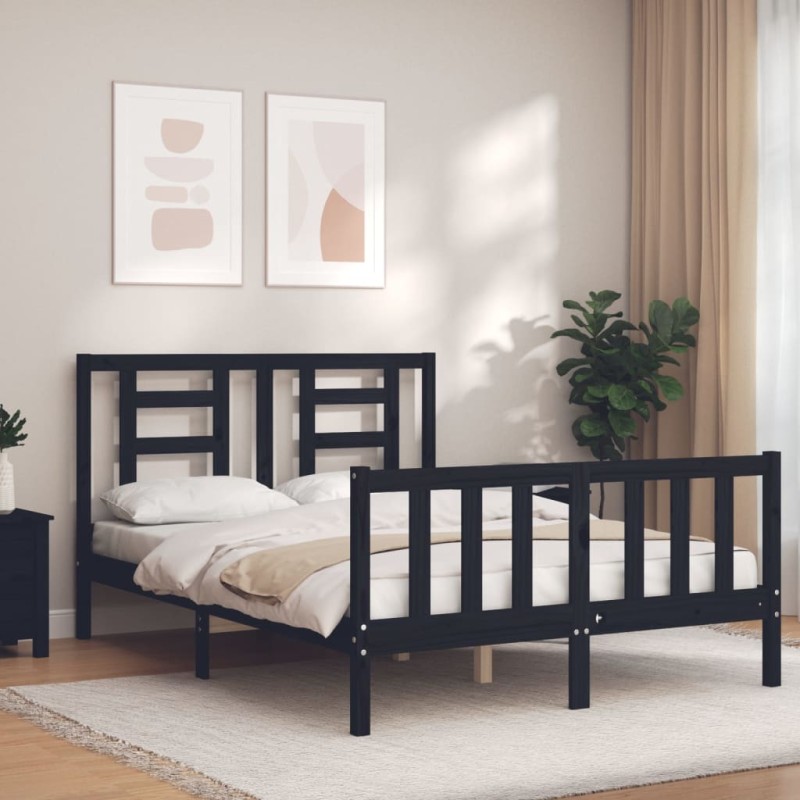 vidaXL Estructura de cama con cabecero madera maciza negro 140x200 cm vidaXL Estructura de cama con cabecero madera maciza negro 140x200 cm