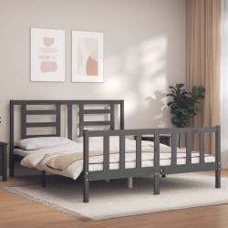 vidaXL Estructura de cama con cabecero madera maciza gris 160x200 cm