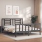 vidaXL Estructura de cama con cabecero madera maciza gris 160x200 cm