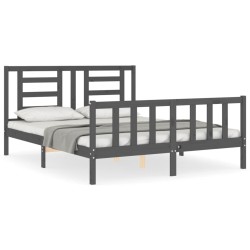 vidaXL Estructura de cama con cabecero madera maciza gris 160x200 cm