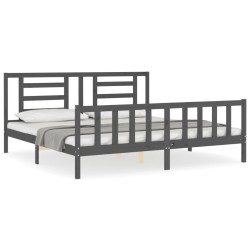 vidaXL Estructura cama de matrimonio con cabecero madera maciza gris