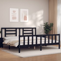 vidaXL Estructura cama de matrimonio con cabecero madera maciza negro