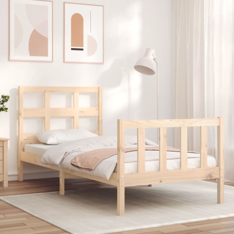 vidaXL Estructura de cama con cabecero madera maciza 100x200 cm