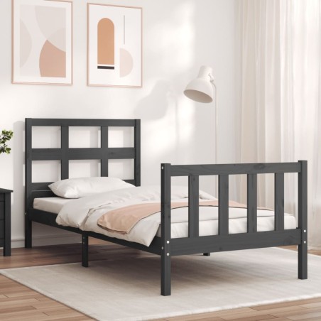 vidaXL Estructura de cama con cabecero madera maciza gris 100x200 cm