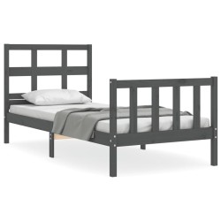 vidaXL Estructura de cama con cabecero madera maciza gris 100x200 cm