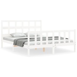 vidaXL Estructura de cama con cabecero madera maciza blanco 160x200 cm