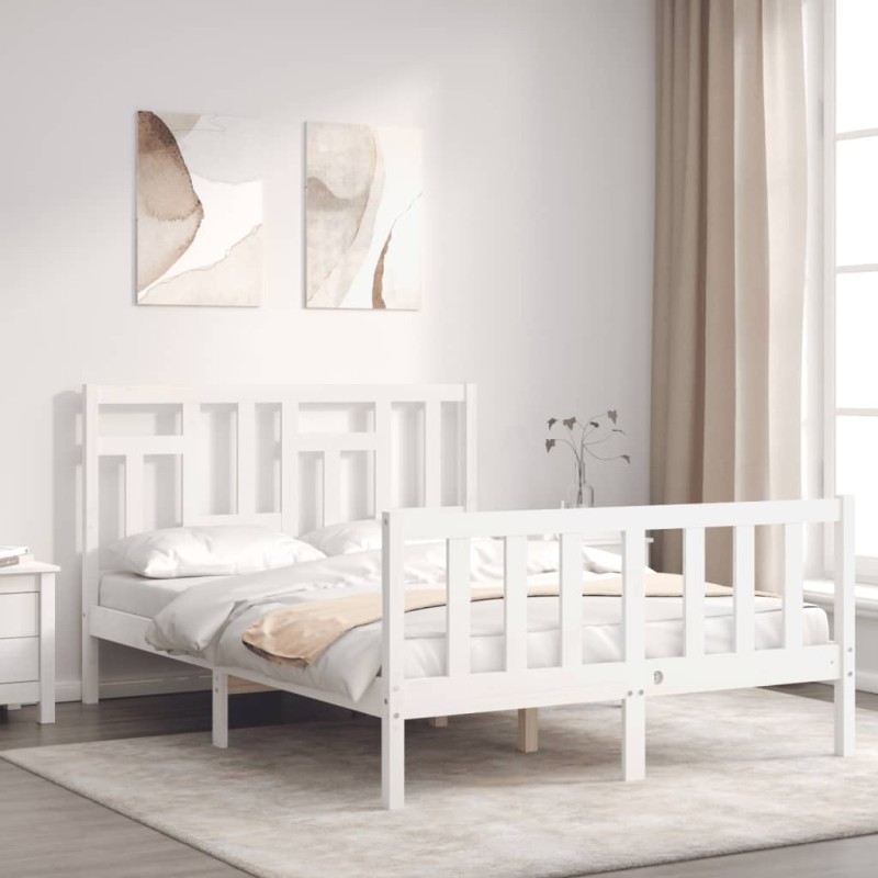 vidaXL Estructura cama de matrimonio con cabecero madera maciza blanco vidaXL Estructura cama de matrimonio con cabecero madera maciza blanco