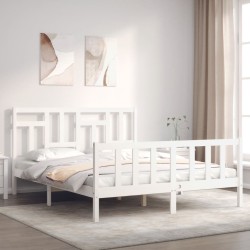 vidaXL Estructura de cama con cabecero madera maciza blanco 160x200 cm