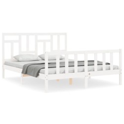 vidaXL Estructura de cama con cabecero madera maciza blanco 160x200 cm