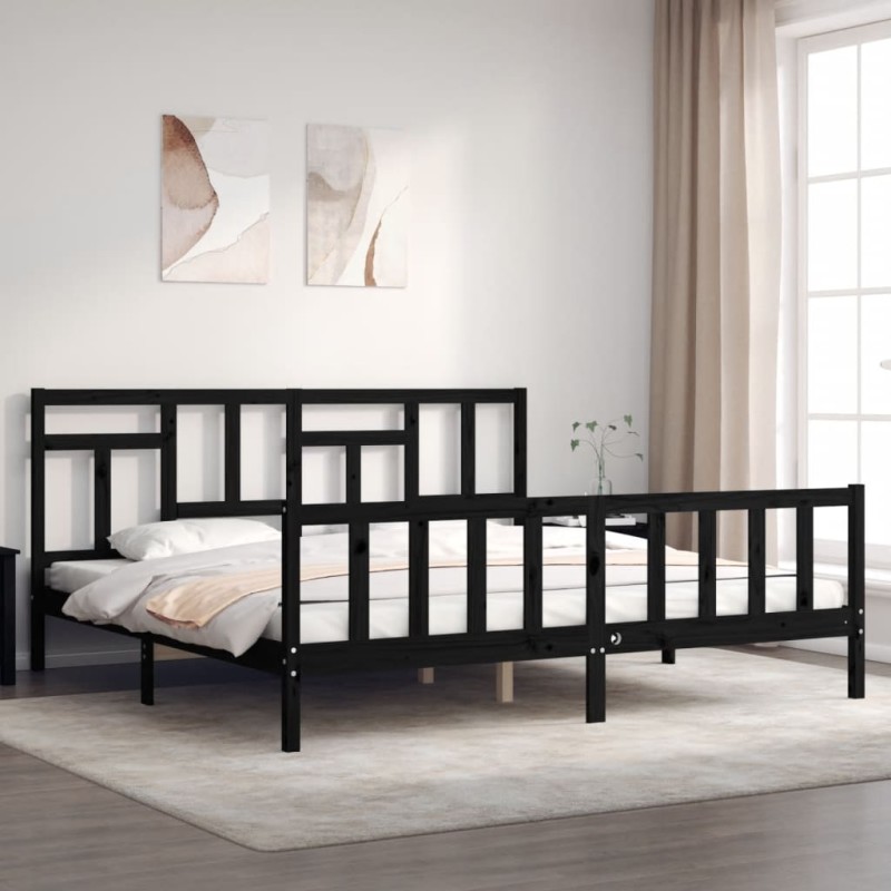 vidaXL Estructura de cama con cabecero madera maciza negro 200x200 cm vidaXL Estructura de cama con cabecero madera maciza negro 200x200 cm
