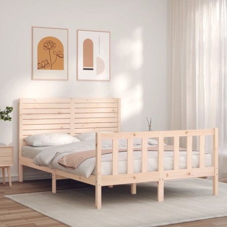 vidaXL Estructura de cama con cabecero madera maciza 140x190 cm