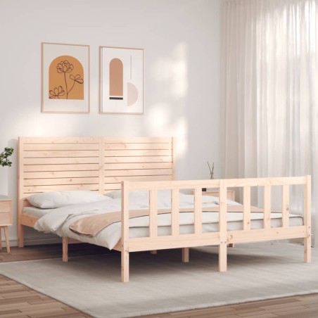 vidaXL Estructura de cama con cabecero madera maciza 160x200 cm