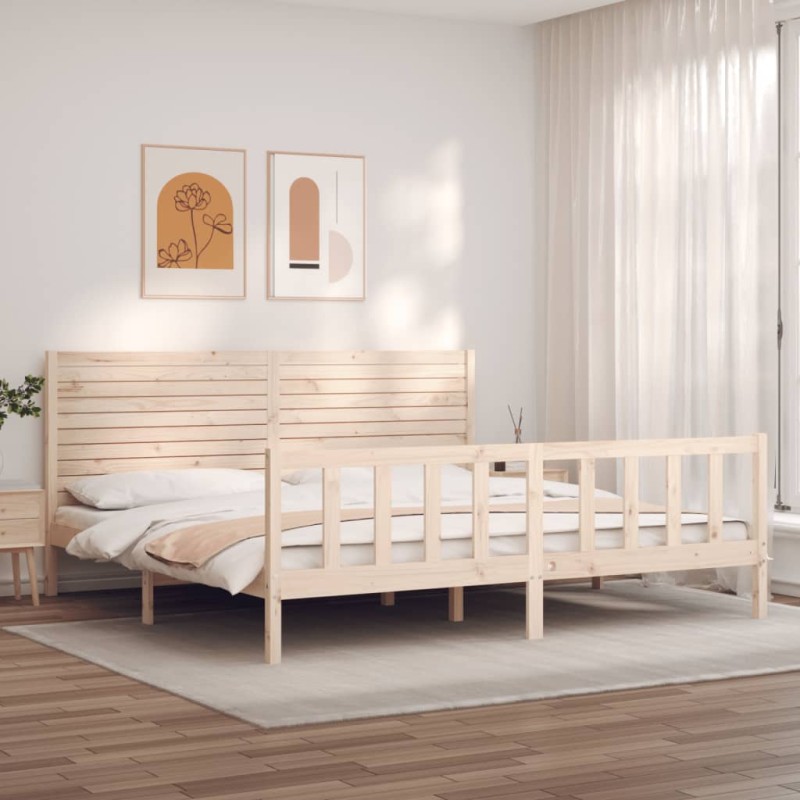 vidaXL Estructura de cama de matrimonio con cabecero madera maciza