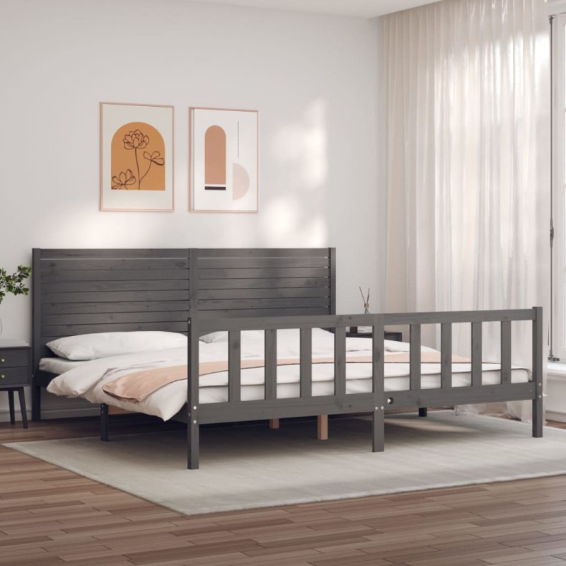 vidaXL Estructura de cama con cabecero madera maciza gris 200x200 cm