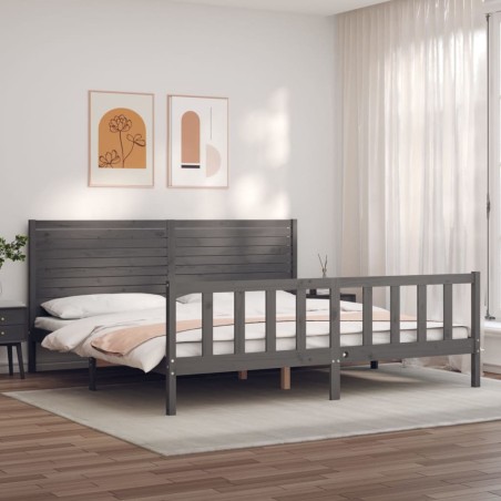 vidaXL Estructura de cama con cabecero madera maciza gris 200x200 cm