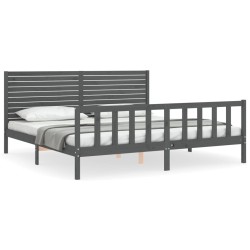 vidaXL Estructura de cama con cabecero madera maciza gris 200x200 cm
