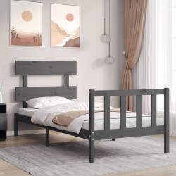 vidaXL Estructura de cama con cabecero madera maciza gris 100x200 cm