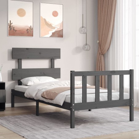 vidaXL Estructura de cama con cabecero madera maciza gris 100x200 cm