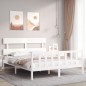 vidaXL Estructura de cama matrimonio con cabecero madera maciza blanco vidaXL Estructura de cama matrimonio con cabecero madera maciza blanco
