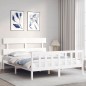vidaXL Estructura de cama matrimonio con cabecero madera maciza blanco vidaXL Estructura de cama matrimonio con cabecero madera maciza blanco