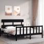 vidaXL Estructura cama de matrimonio con cabecero madera maciza negro vidaXL Estructura cama de matrimonio con cabecero madera maciza negro