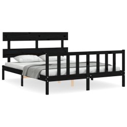 vidaXL Estructura cama de matrimonio con cabecero madera maciza negro
